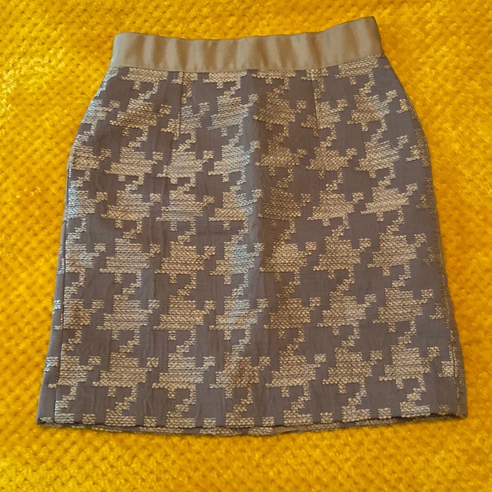 Ann Taylor Loft Petite Houndstooth Pencil Skirt 00P Mauve Tan
